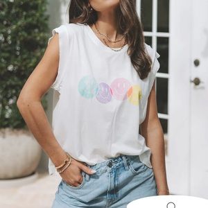 NWOT Vici Smile bright distressed cotton tee